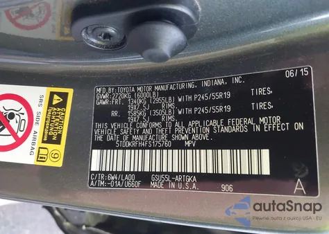 2015 Toyota Highlander Limited Platinum V6 from USA, damaged, VIN 5TDDKRFH4FS175760